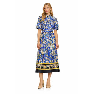 River Island Blue Floral Belted Midi Shirt Dress Size 6
